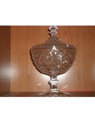 Vintage Star of David Pattern Crystal Footed Covered Candy Dish