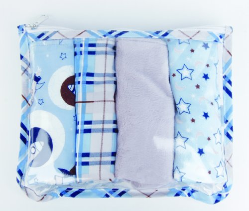 Trend Lab 4 Pack Zip Pouch Burp Cloth Set, Rockets