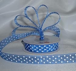 Organza Polka Dot Ribbon -5/8"- Royal Blue/White Dots - 25 Yards (75 Ft)