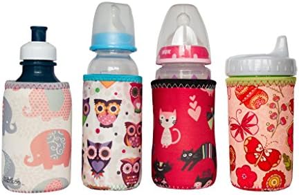 Kidzikoo - #1 Neoprene Baby Bottle/Sippy Cup Insulator Cooler Coozie - Girls 4-Pack