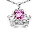 0.62 cttw 14k Gold Lab Created Heart Shape Pink Sapphire and Diamond Crown Pendant - 14kt White Gold