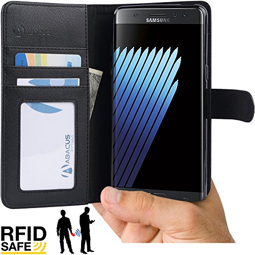 Abacus24-7 Note 7 Case, Wallet with RFID Blocking Flip Cover, Black