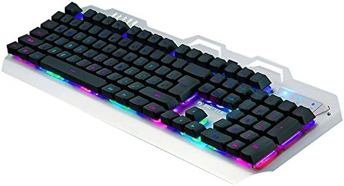 XINMENG K610 Backlit LED Wired USB Gaming Keyboard with a Mechanical-Feel,Metal panel,Sound Control (Silver Black )