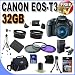Canon EOS Rebel T3 12.2 MP CMOS Digital SLR with 18-55mm IS II Lens (Black)+58mm 2x Telephoto lens + 58mm Wide Angle Lens (3 Lens Kit!!!) W/32GB SDHC Memory +Extra Battery/Charger+3 PIece Filter Kit+Case+Full Size Tripod+Accessory Kit