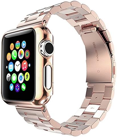 Apple Watch Band, Fose Stainless Steel Metal Replacement Bands with Durable Folding Clasp For Apple Watch Sport &amp; Edition - Retro Gold 42mm