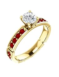 18K Yellow Gold Round Cut Diamond and Ruby Ring -- LIFETIME WARRANTY