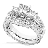 1 3/5ctw Three Stone Princess Cut Diamond Wedding Ring Set (HI/SI) in 14kt White Gold