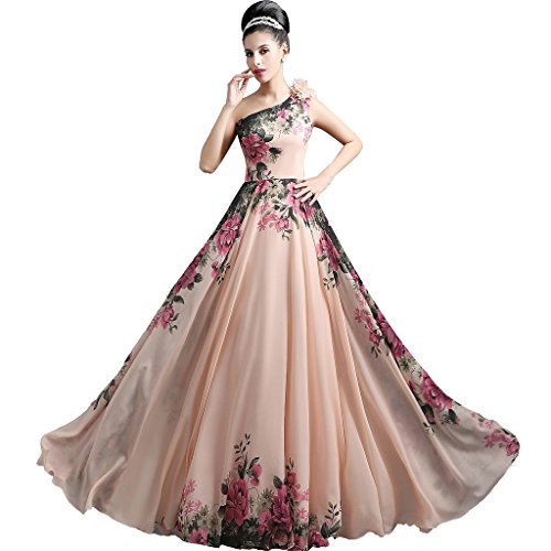 Long prom dresses 2015 for women size 2, one shoulder,floral prin…