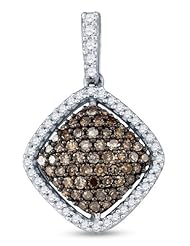 10K White Gold Round Brilliant Cut Channel Set Chocolate Brown and White Diamond Halo Diamond Shape Pendant - (1/2 cttw.)