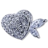 Silver Crystal Heart And Butterfly Brooch