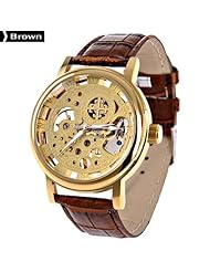 Chic PU Leather Band Semi-automatic Mechanical Wristwatch Watch Timepiece with See-through Interior for Male Female - Brown