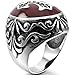 INBLUE Men's Stainless Steel Ring CZ Silver Tone Black Red Cross Knight Fleur De Lis Oval