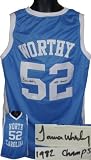 James Worthy Autographed/Hand Signed North Carolina Tar Heels Blue Custom Jersey 1982 Champs- JSA Ho