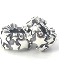 .925 Sterling Silver " Set of 2 - Stars Spacer " Beads Compatible with Pandora Chamilia Kay Troll Bracelet