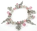Cute We're No. 1 Cheer Charms Pink Beaded Stretch Bracelet