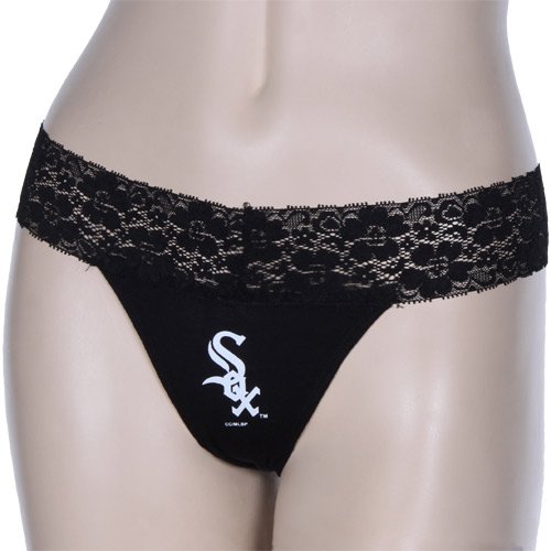 Chicago White Sox Ladies Black Super-Soft Thong Underwear (Large)