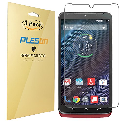 Droid Turbo Screen Protector, PLESONÂ® [3-PACK] Motorola Droid Turbo Screen Protector, HD Clear Film /Anti-Fingerprint/Bubble-Free/Crystal Shield Screen Protector for Droid Turbo-LIFETIME WARRANTY