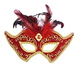 Red/Gold Mask with Feathers