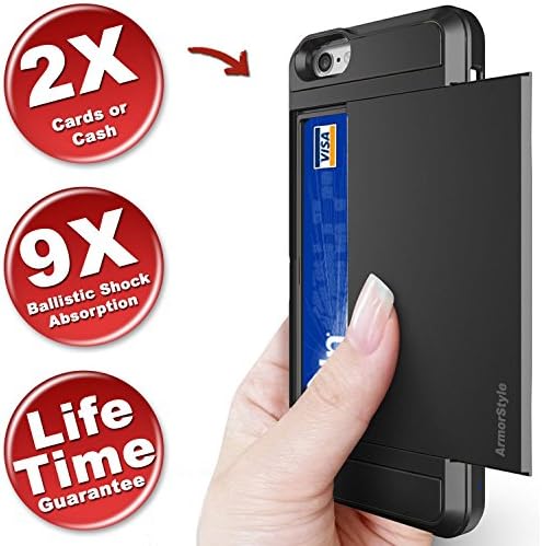 Best iPhone 6/6s PLUS Case with Card Holder ★ Slimmest Wallet Case ★ Cash, 2 Cards/IDs ★ Tough + Stylish ★ Pocket Friendly ★ Buy #1 Best Card Holder for iPhone - ArmorStyle Slim Slide (Black)