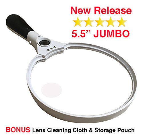 OpticSharp 5.5 Inch Extra Large Ultra Bright LED Lighted Magnifying Glass - 2X, 4X and 10X Handheld Magnifier with Light for Reading, Inspection, Exploring, Hobbies and More (5.5", White)