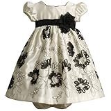 Bonnie Jean Baby/INFANT 12M-24M2-Piece IVORY BLACK PLEATED EMBROIDERED BONAZ SATIN Special Occasion Wedding Flower Girl Party Dress