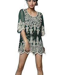 Cocktail Chiffon/Polyester Elbow Length Sleeves Paisley Beaded Evening Dress/Party Dress/Tunic/Mini Dress 
