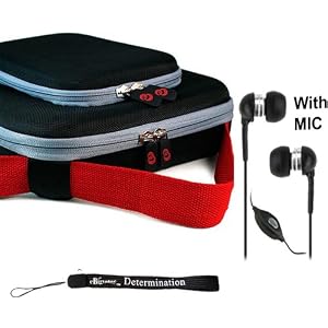 Black / Red Durable Protective Hard Nylon Cube Case with Adjustable Shoulder Strap ( TSA Approved ) For Verizon Motorola Xoom Tablet (Compatible with All Models) + Includes a eBigValue (TM) Determination Hand Strap Key Chain + Includes a Crystal Clear High Quality HD Noise Filter Hands Free Earphones with Mic ( Stereo 3.5mm Jack )