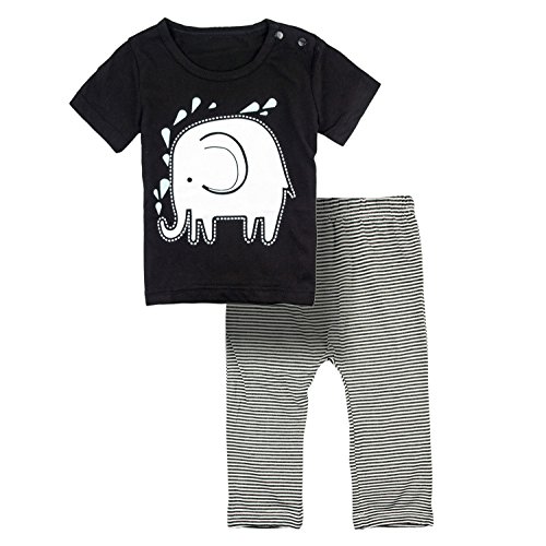 Big Elephant 2 Pieces Baby Boys Short Sleeve Striped Elephant Shirt Pants E42