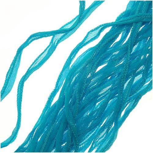 Silk Fabric Fairy Ribbon 2cm "Turquoise" 40 Inch Strand (1)