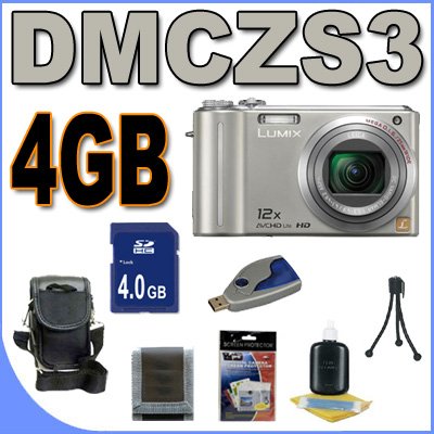 Panasonic Lumix DMC-ZS3 10MP Digital Camera w/12x Wide Angle MEGA Optical IS Zoom Silver BigVALUEInc Accessory Saver 4GB Bundle