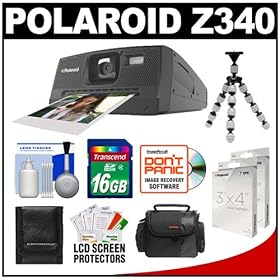 Polaroid Z340 Instant Digital Camera with ZINK Zero Ink Printing Technology + (60) Paper Film Prints (2 Extra Packs) + 16GB Card + Case + Flex Tripod + Accessory Kit