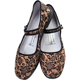 Bronze Floral Velvet Mary Jane Chinese Shoes