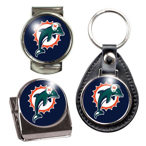 Miami Dolphins NFL 3 Piece Stocking Stuffer Set - Key Chain, Money Clip & Magnet Clip