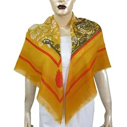 Girls Scarves Printed Square Silk and Wool 43 x 43 inches