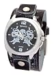 Nemesis # TBK910K Men's Wide Leather Round Skull Cuff Watch