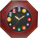 Trademark Octagonal Wood Billiards Quartz Clock Billiard Ball Clock, Brown