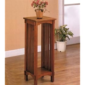 Mission Style Solid Oak Plant Stand Side Pedestal Occasional Table by visiondecor Furniture