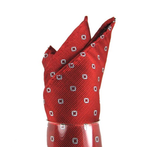 Men's - Red - Silver - Woven Silk Pocket Square