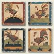 AbsorbaStone Tumbled Tile Assorted Coaster set ~ Early American Roosters ~ 4 ...
