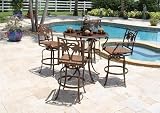 Coco Palm 5 Piece Slatted Pub Table and Swivel Barstools with Arms