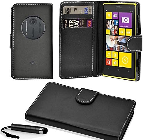 Nokia Lumia 1020 Synthetic Leather Wallet Case Cover Free Screen Protector &amp; Stylus (Black)