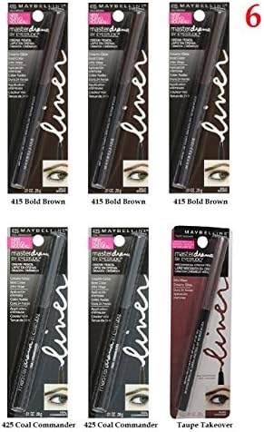 (PACK OF 6) - VALUE PACK! - Maybelline New York Eye Studio Master Drama Cream Pencil Liner, Taupe Takeover/ 415 Bold Brown/ 425 Coal Commander, 0.01 Ounce