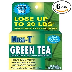 Mega-T Dietary Supplement Green Tea Extract Caplets, 30-Count Boxes (Pack of 6)