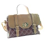 Quilted Stitch Fashion Satchel Handbag Tan Brown & Camel