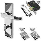 Chrome Door Handle Set Pack Latch Lock Bathroom Privacy Straight New (Bathroom) by Bridewell Ironmon