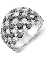3.25 Carat (ctw) 14k White Gold Real Round White & Black Diamond Ladies Cocktail Right Hand Ring 3 1/4 CT