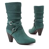 Damen Schuhe, STIEFEL, BOOTS STIEFELETTEN MIT RIEMCHEN, 2923A-GG, Synthetik in hochwertiger Leder Optik und Textil, Grün, Gr 39