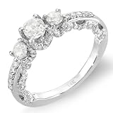 14k White Gold Round Cut Diamond 3 stone Ladies Engagement Bridal Ring (1.25 ct, G-H Color, SI-I Clarity) Low Price
