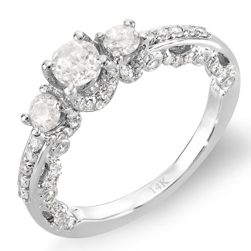 14k White Gold Round Cut Diamond 3 stone Ladies Engagement Bridal Ring (1.25 ct, G-H Color, SI-I Clarity) Discount