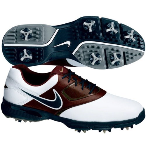 Nike chaussure golf homme Heritage III 2013 sport crampons lacets nouveau - Blanc/Noir/Choco - 45